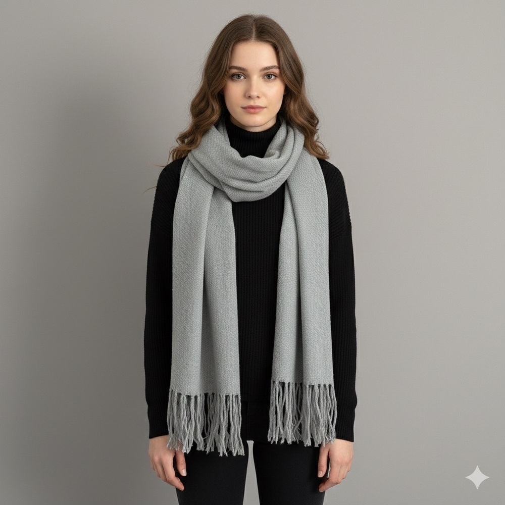 Acne Studios Gray Wool Oversized Fringed Scarf - Unisex, made in Italy 🇮🇹